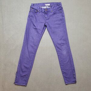 Free People Purple Skinny Ankle Zip Bohemian Jeans Sz 25